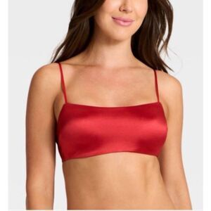 Auden Red Satin Scoop Neck Bralette Size Small NWT Wireless Lounge Comfort Bra